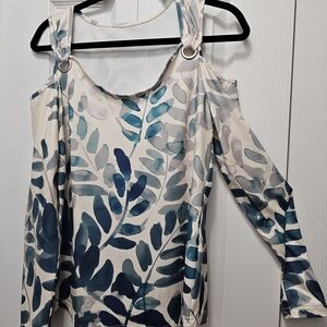 Blue Leaf Print Women's Top